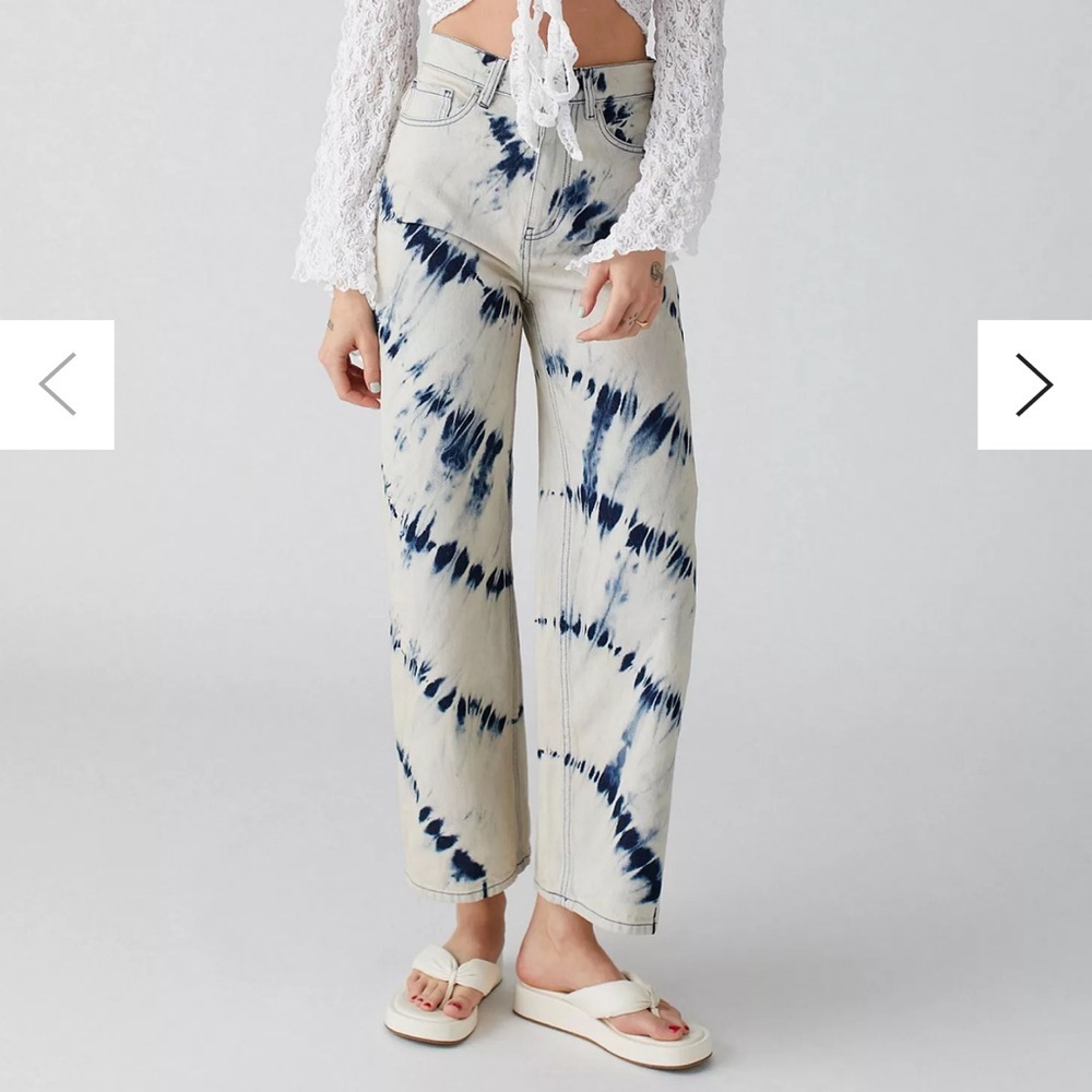 BDG Bleached High & Wide Jeans Cream Blue Tie‎ Dye size 27